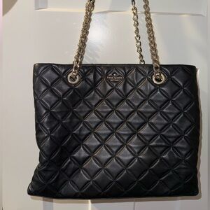Kate Spade Black Quilted Tote with Gold Chain